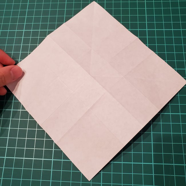 折り紙の花 簡単一枚でダリアをつくる折り方作り方①折り筋(18)