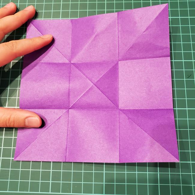 折り紙の花 簡単一枚でダリアをつくる折り方作り方①折り筋(14)