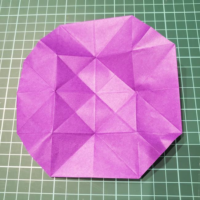 折り紙の花 簡単一枚でダリアをつくる折り方作り方①折り筋(23)