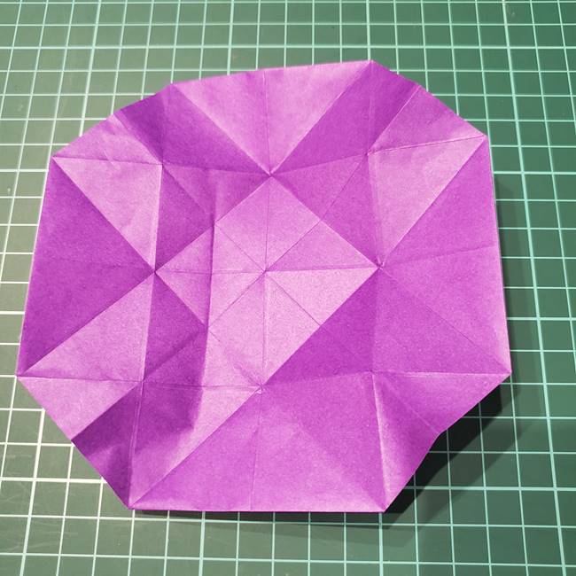 折り紙の花 簡単一枚でダリアをつくる折り方作り方①折り筋(25)