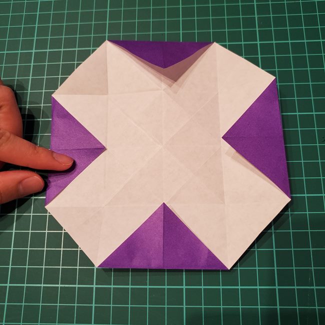 折り紙の花 簡単一枚でダリアをつくる折り方作り方①折り筋(22)