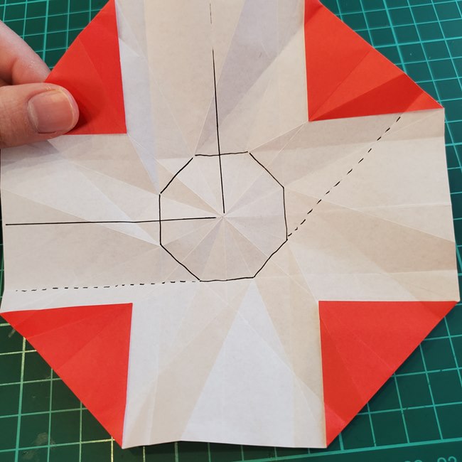 折り紙のバラ 平面で難しい花の折り方作り方②折り筋(15)