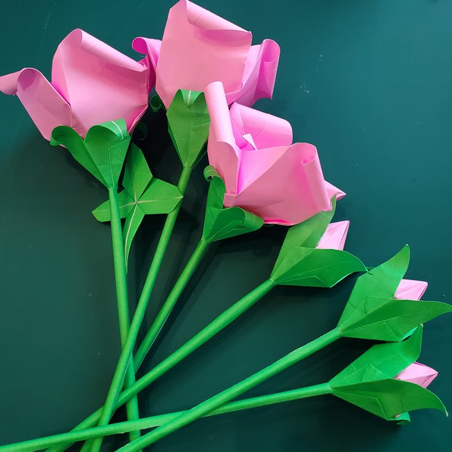 折り紙で薔薇の花束の作り方折り方⑤組み合わせ(3)