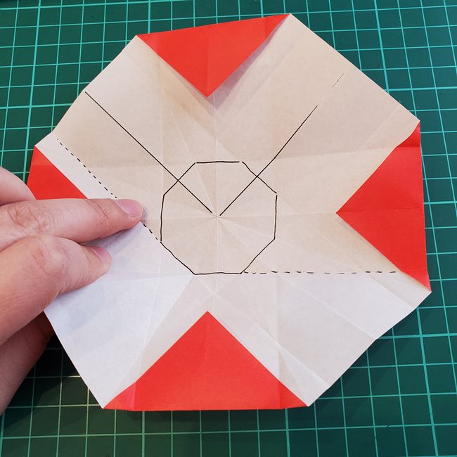 折り紙のバラ 平面で難しい花の折り方作り方②折り筋(14)