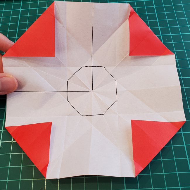 折り紙のバラ 平面で難しい花の折り方作り方②折り筋(7)