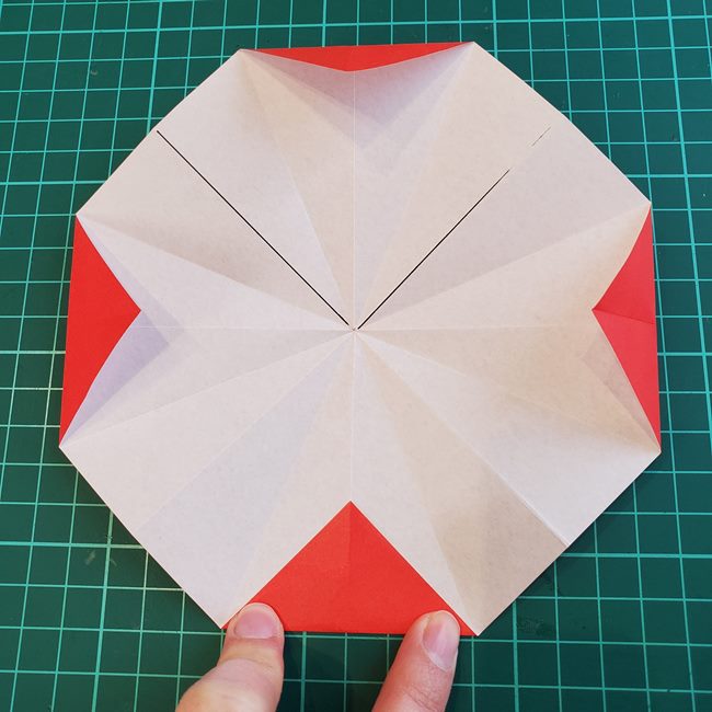 折り紙のバラ 平面で難しい花の折り方作り方②折り筋(1)