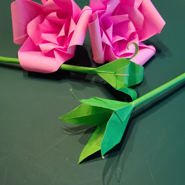 折り紙で薔薇の花束の作り方折り方③茎・ガク