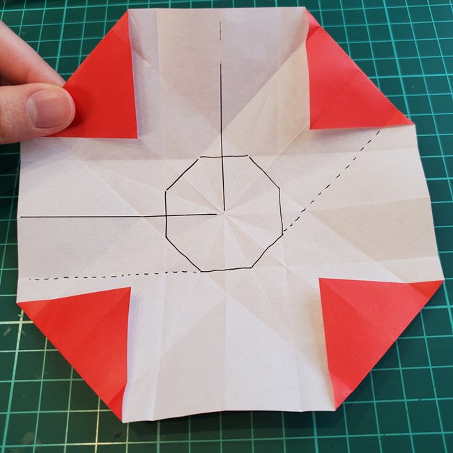 折り紙のバラ 平面で難しい花の折り方作り方②折り筋(8)