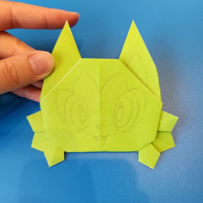 ポケモン折り紙 ニャオハの折り方作り方③貼り合わせ(4)