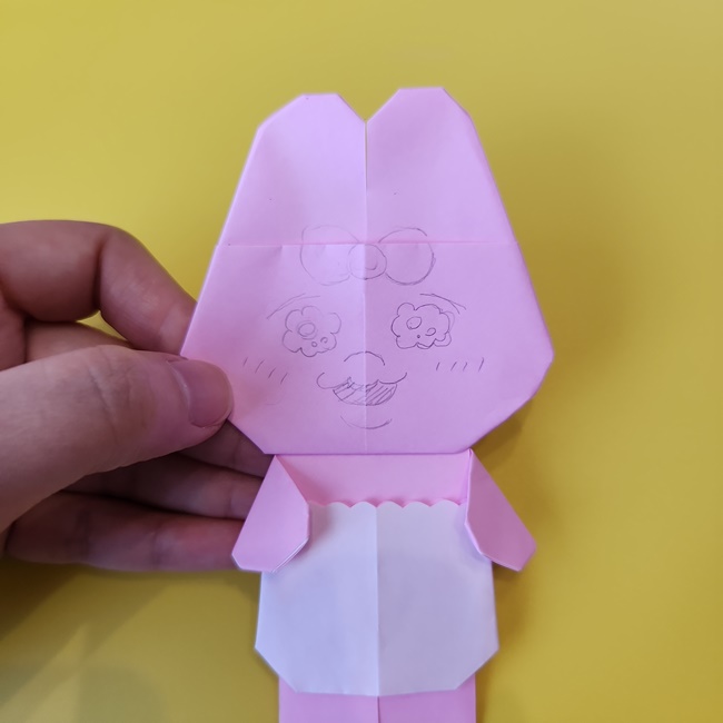 おぱんちゅうさぎの折り紙の簡単な作り方折り方⑤貼り合わせ(6)